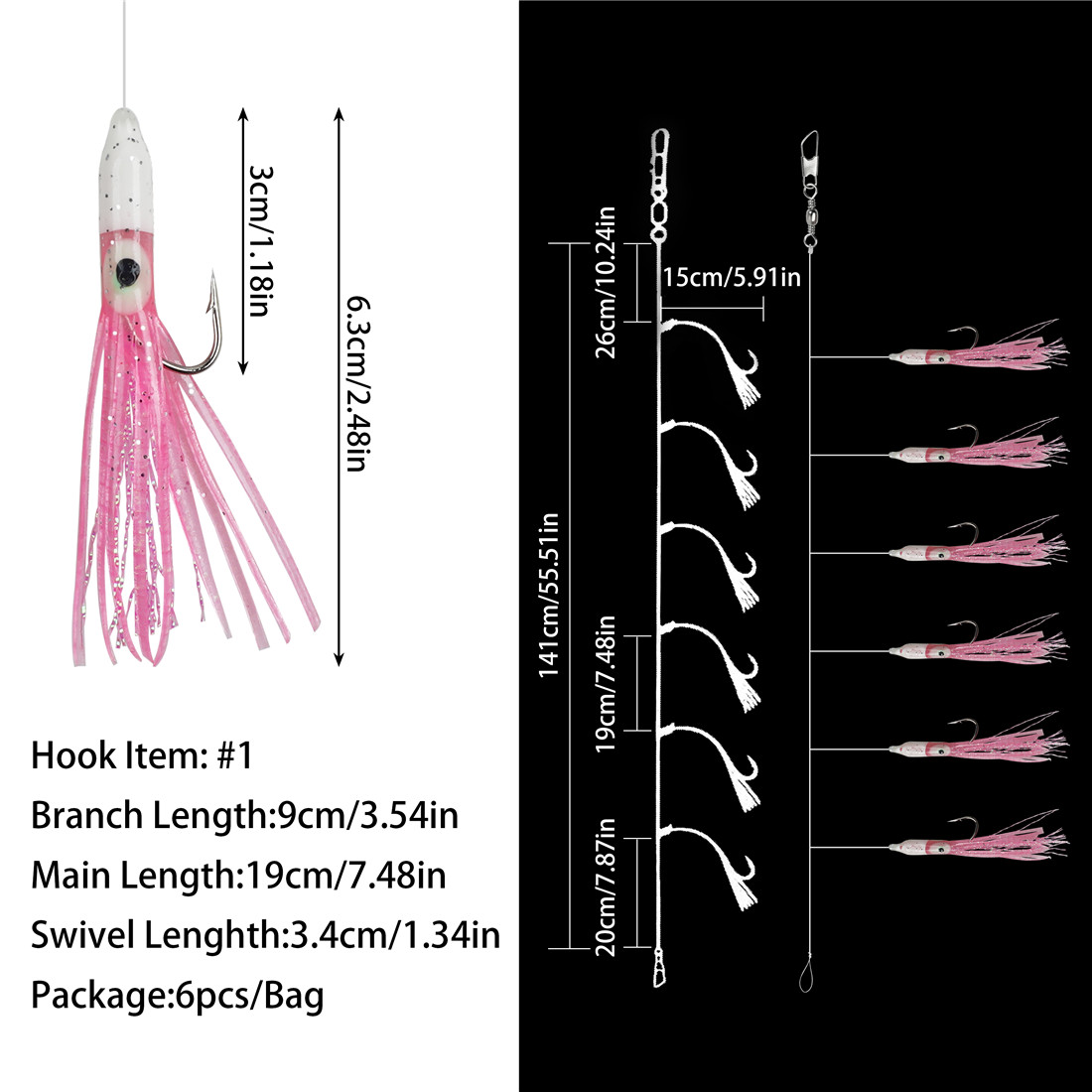 6팩 스트링 낚시 바늘 6-in-1 오징어 스커트 낚시 - Fishing Equipment Shop 리뷰 및 가격