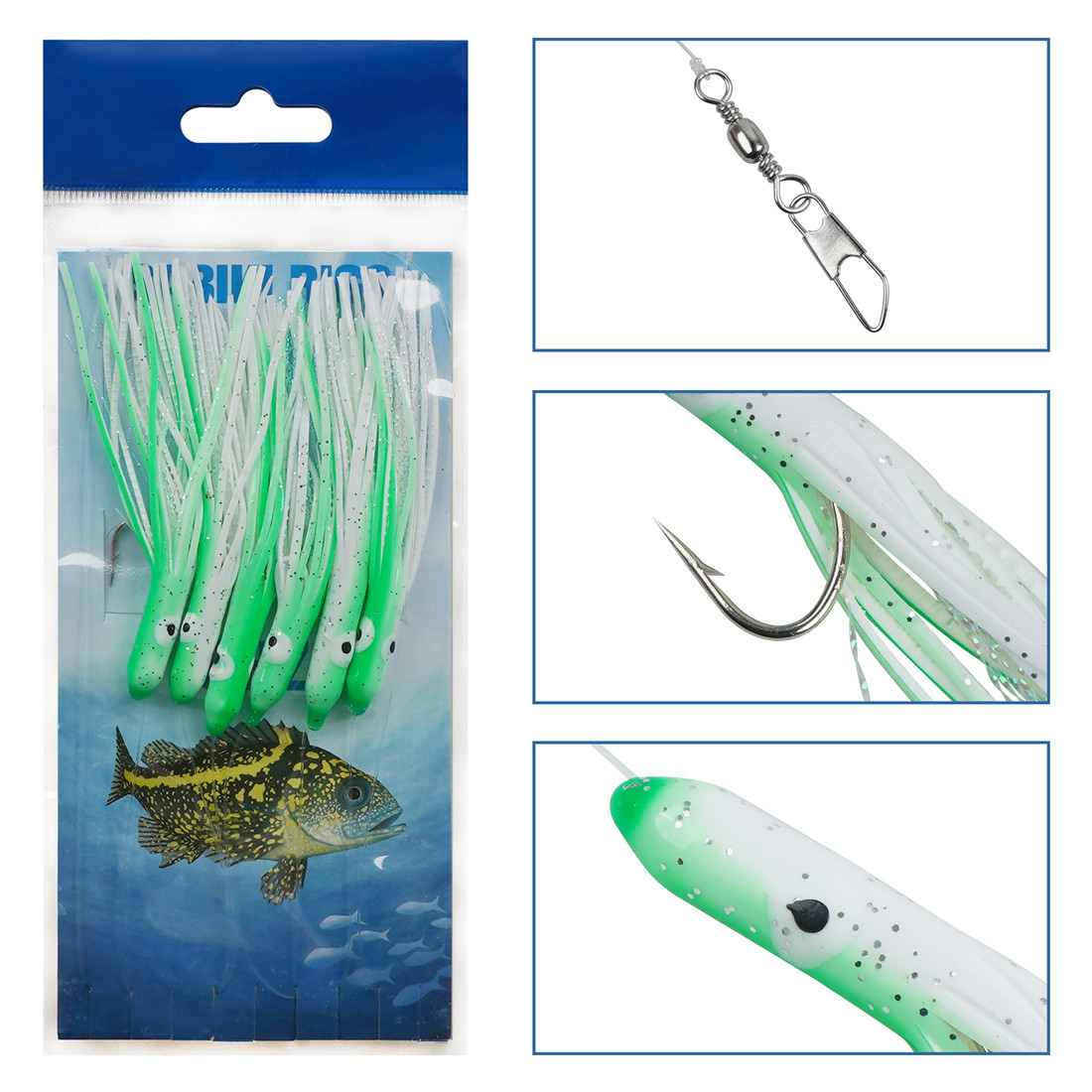 6팩 스트링 낚시 바늘 6-in-1 오징어 스커트 낚시 - Fishing Equipment Shop 리뷰 및 가격