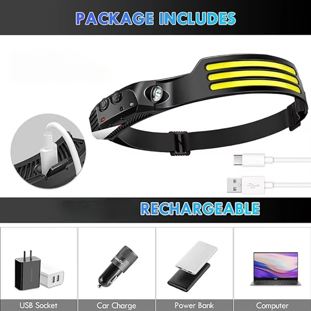 COB LED 유도 전조등 내장 배터리가 있는 USB  - Fishing Headlamp 리뷰 및 가격