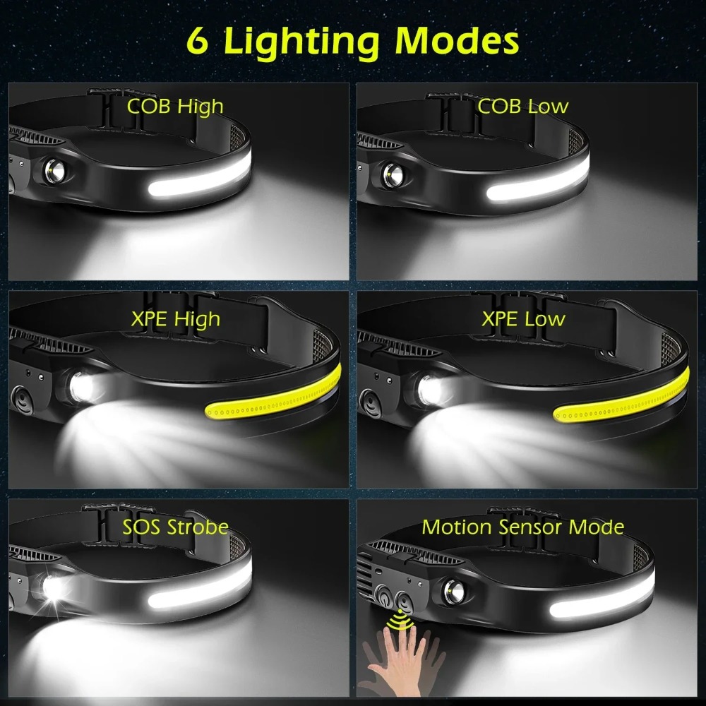 COB LED 유도 전조등 내장 배터리가 있는 USB  - Fishing Headlamp 리뷰 및 가격